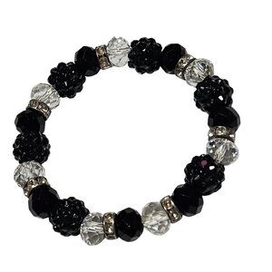 Elegant Beaded Stretch Bracelet Black Clear Beads Rhinestones Minimalist Jewelry
